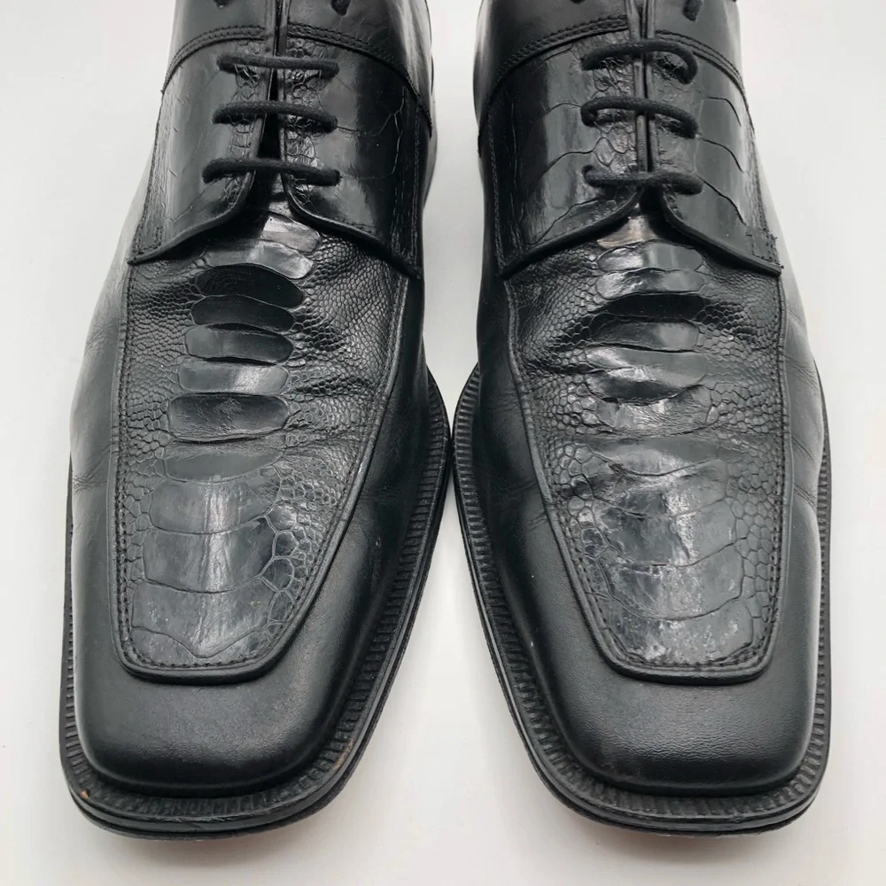 David Eden Regis Men's Size 13 Black Ostrich‎ Exotic Oxford Shoes